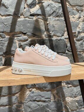 Miu Miu Pink Patent Crystal Heel Platform Sneakers